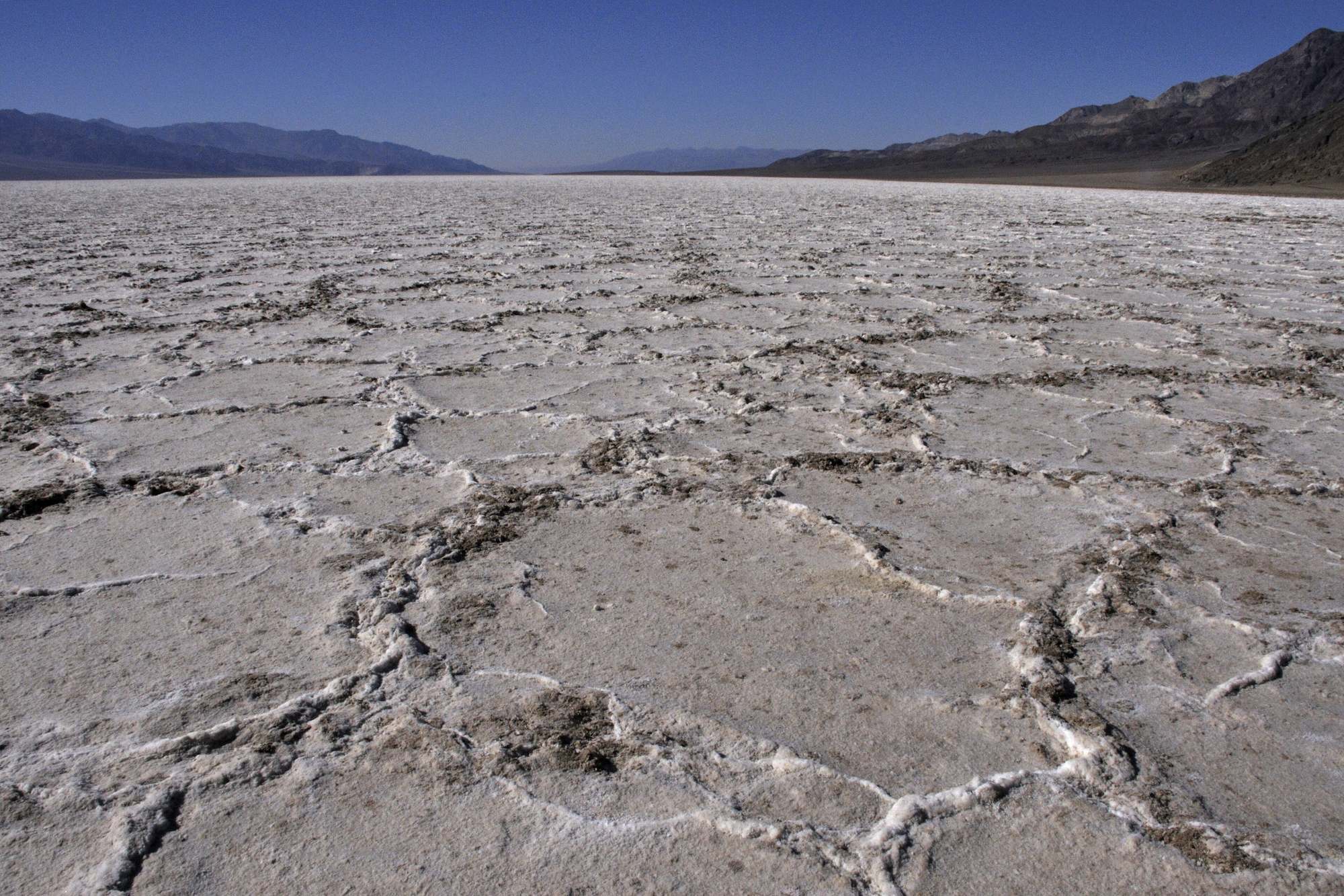 Salt flats of Badwater Basin below the Panamint Range, Death Valley National Park